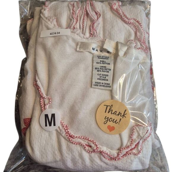 Max Studio Women's White Cotton Knit w Red Embroidery Sleeveless Lined Dress EUC - Picture 4 of 13